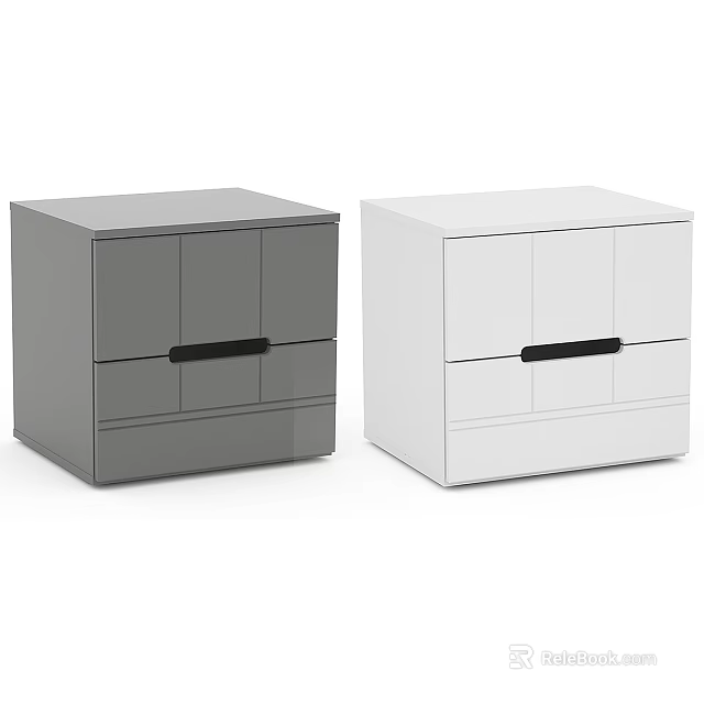 Modern Gray And White Bedside Tables With Sleek Design Featuring Cabinet Doors And Drawers 3d model 