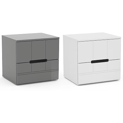 Modern Gray And White Bedside Tables With Sleek Design Featuring Cabinet Doors And Drawers 3d model