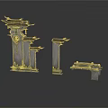 Traditional Ancient Chinese Architecture With Stone Pillars Memorial Archway And Small Bridge