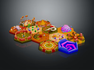 Cartoon Style Amusement Playground Scene With Colorful Rides Paths And Decorations 3d model