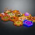 Cartoon Style Amusement Playground Scene With Colorful Rides Paths And Decorations