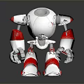 Cartoon Style Robot Character in Game with White Red Color Round Head and Claw Hands