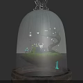 Enclosed Magical Cloche Featuring Miniature Character Floating Creatures And Glowing Lights