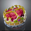 Red Cushion With Yellow Crown Decoration Pearls Green Gemstones And Transparent Crystal Base