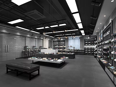 Modern Shoe Store Interior Design With Shelves Display Tables And Shoes 3d model