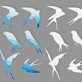 Flying Animals Swallow Silhouettes Featuring Blue And White Designs In Different Flying Poses