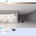 Furniture Window Showcase With Modern Sofa Accent Chairs Circular Decor And Displayed