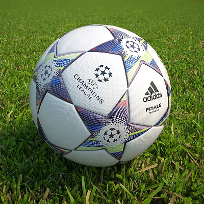 Adidas Champions League Finale Football With Star Pattern On Green Grass 3d model