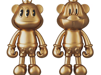 Two Cute Golden Monkey Dolls With Rounded Body Big Eyes And Crown Decoration 3d model