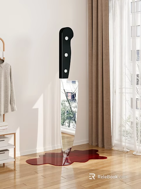 Elegant Indoor Mirror With Wooden Hanger Brown Curtain And Green Window View 3d model 