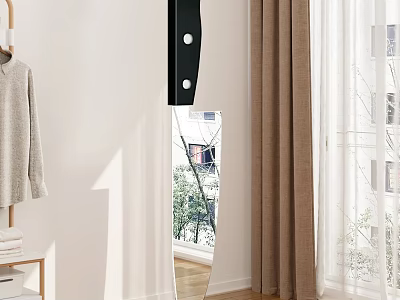 Elegant Indoor Mirror With Wooden Hanger Brown Curtain And Green Window View 3d model
