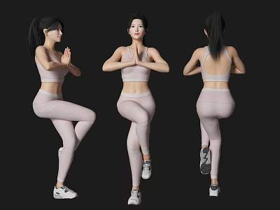 Woman In Light Pink Sportswear Doing Yoga Pose From Multiple Angles 3d model
