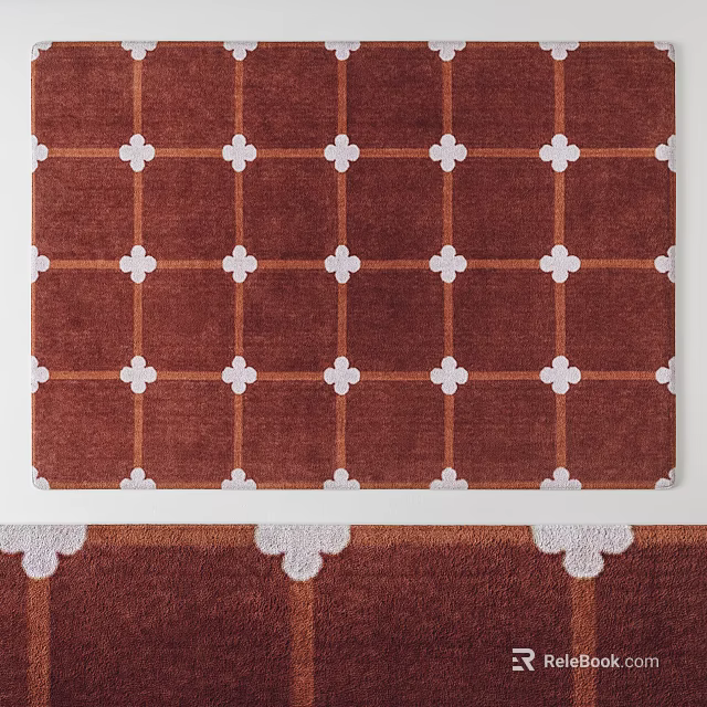 Brown Square Carpet With White Flower Patterns And Grid Design For Interior Decor 3d model