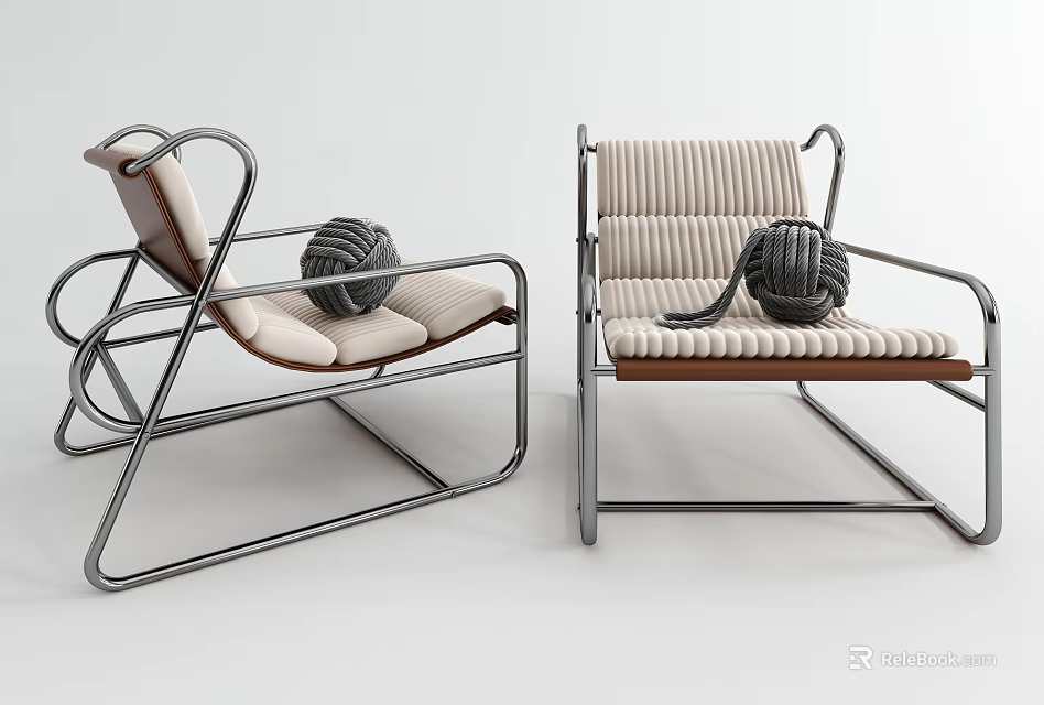 Modern Leisure Chair With Chrome Metal Frame And Striped Fabric Upholstered Seat 3d model 