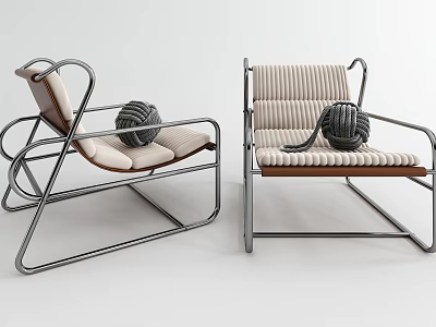 Modern Leisure Chair With Chrome Metal Frame And Striped Fabric Upholstered Seat 3d model
