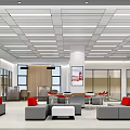 Modern Bank Interior With Open Space Lounge Sofa Seats Tables And Lighting 3d model
