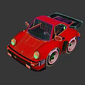Red Sporty Sports Car With Black Roof Spoiler And Shiny Silver Wheels
