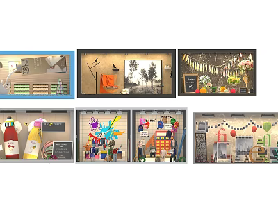 Creative Shop Window Displays Featuring Diverse Decor Items And Merchandise Arrangements 3d model