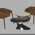 Modern Round Table with Two Brown Chairs Beige Top and Light Colored Legs 3d model
