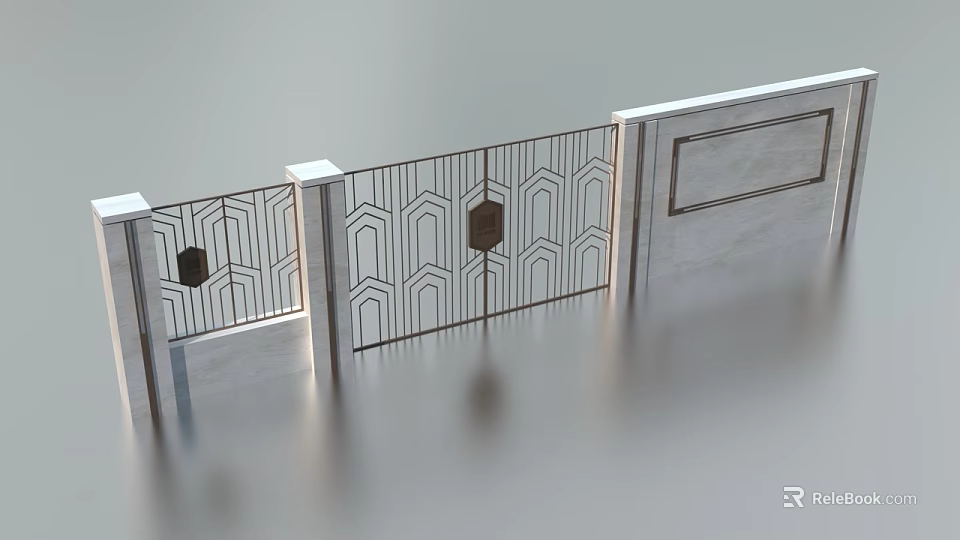 Modern Building Exterior Wall With Geometric Patterned Metal Grille And Symmetric Design 3d model 