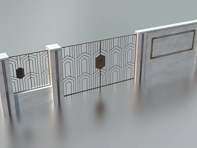 Modern Building Exterior Wall With Geometric Patterned Metal Grille And Symmetric Design 3d model