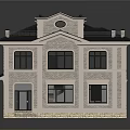 Modern Two Story Detached Villa With Gray Exterior Black Roof Large Windows And Decorative Steps