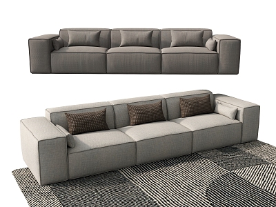 Modern Multiplayer Sofa Long Sofa Pillow Carpet 3d model