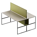 Modern Office Desk With Black Metal Frame White Tabletop And Central Green Divider