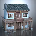 Ancient Chinese Traditional Building Featuring Two Story Tile Roof Wooden Balcony And Red Lanterns
