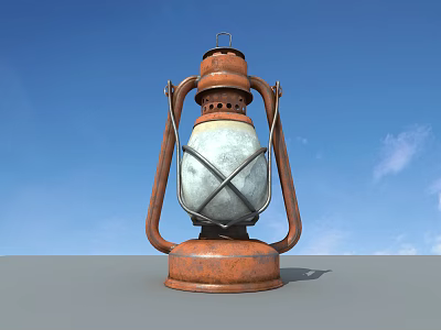 Vintage Rusted Metal Lantern With Handle And Clear Glass Shade Design 3d model