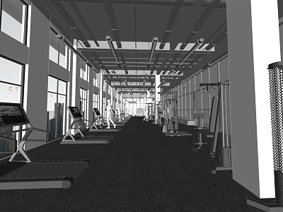 Modern Gym Interior With Spacious Workout Area And Various Fitness Equipment 3d model