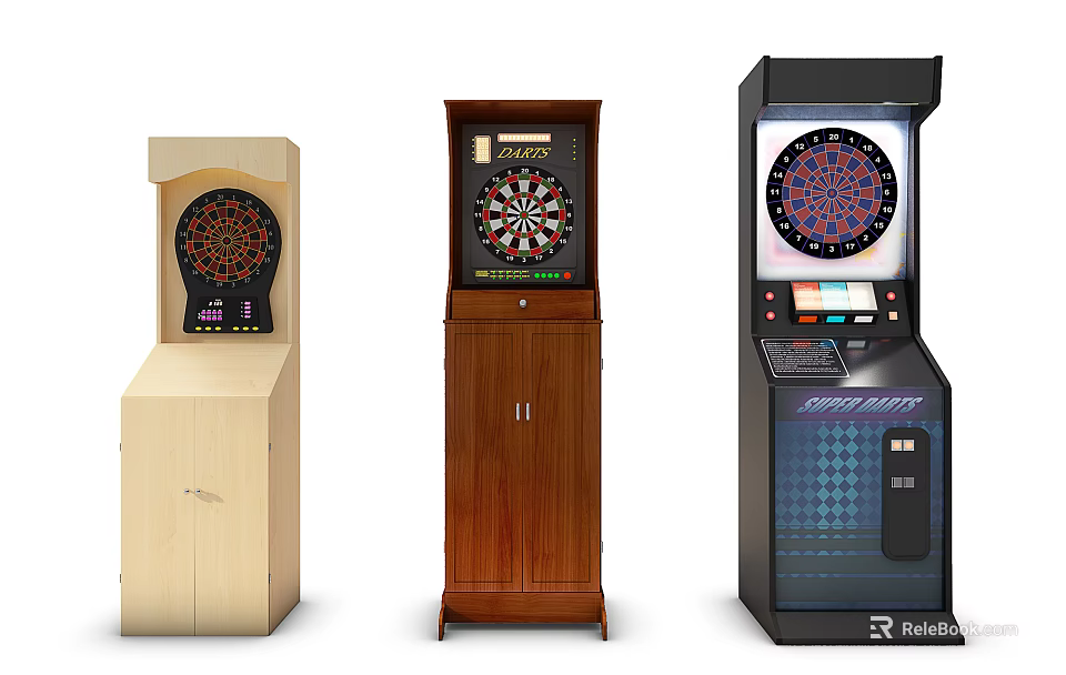 Entertainment Electronics Dart Machines In Various Styles With Wooden Cabinets And Electronic Panels 3d model 