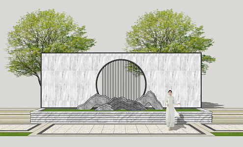 New Chinese style landscape wall 3d model