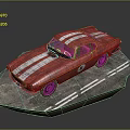 Red Vintage Racing Car With White Stripes And Number 5 On Road Base
