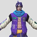 Man With Purple Hair Blue Scarf Purple Jacket Featuring 2023 And Yellow Pants