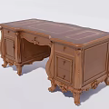 Vintage Wooden Office Desk With Carved Legs Drawers And Leather Top