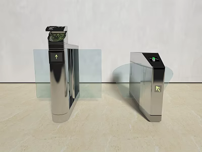 Modern Public Access Turnstiles With Stainless Steel Body And Glass Barriers 3d model