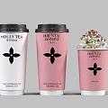 Molly Tea Oriental Jasmine Crystal Jasmine Beverage In White Pink Cups With Whipped Cream Topping