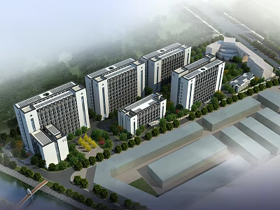 Luxury Shower Sauna Facility In Modern Building Complex With Greenery Waterfront And Paths 3d model