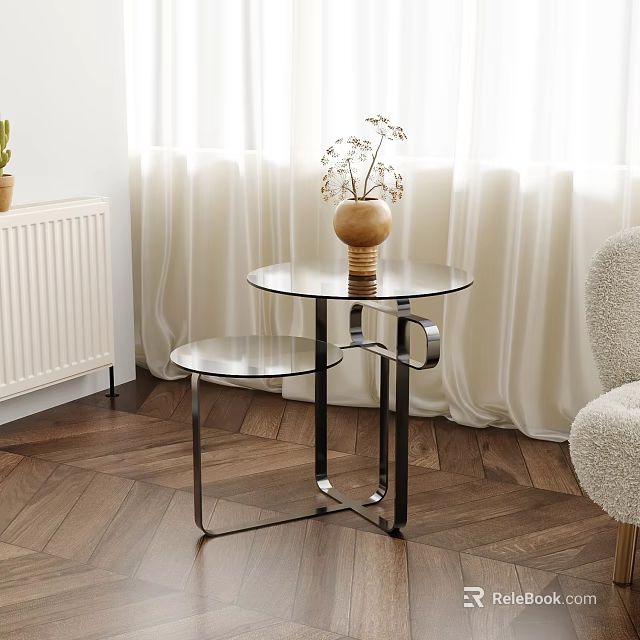 Minimalist Modern Side Table With Two Tier Round Glass Top And Metal Frame 3d model 