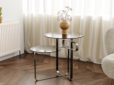 Minimalist Modern Side Table With Two Tier Round Glass Top And Metal Frame 3d model