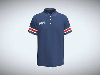 Navy Blue Collared Polo Shirt With Short Sleeves Red White Striped Cuffs GAP Logo Chest 3d model
