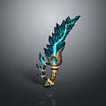 Fantasy Weapon With Blue Glowing Leaf Shaped Design And Golden Handle 3d model