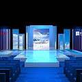 Modern Blue Stage Setup With Lighting Backdrop Brand Logos And Seats 3d model