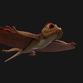 Reptile Flying Lizard With Orange Wing Membranes And Yellow Textured Body On Black Background