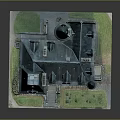 Vintage Gothic Building Model With Spire Towers Slate Roof Arched Windows And Stone Steps