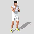 Man Training In White Tank Top And White Shorts With Yellow Sneakers