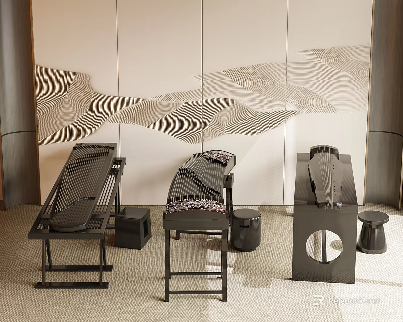 Organized Display Of Various Instruments And Art Supplies In Creative Studio Space 3d model 