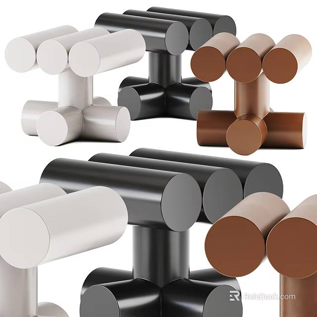 Modern Stools With Cylindrical Design In White Black And Brown Colors 3d model 