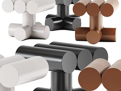 Modern Stools With Cylindrical Design In White Black And Brown Colors 3d model